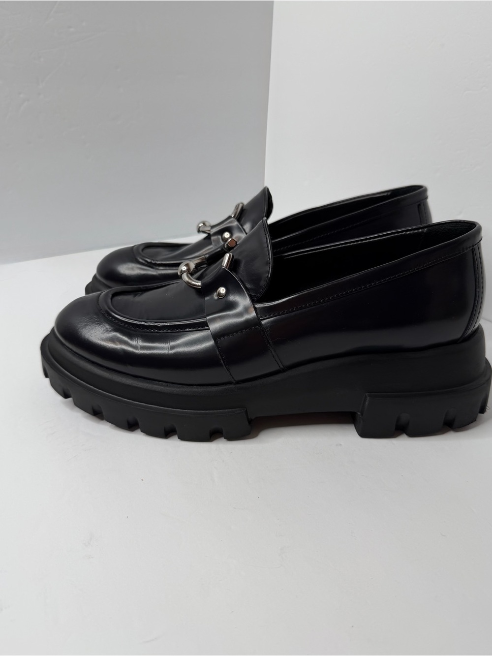AGL Monique chunky sole leather loafers in black leather Women's EU 39/ 8.5-9 US - Picture 2 of 15